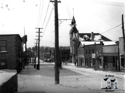 Looking Down Queen Street Towards Town Hall in Winter