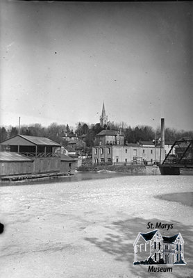 Water Street Bridge, Creamery, and Church at Winter