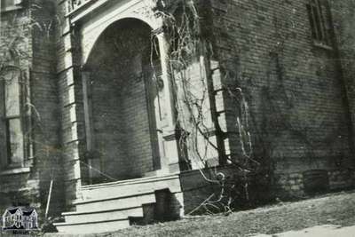 Close-up of original porch at 165 Queen Street West, ca. 1940