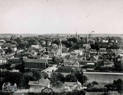 View of down town as seen from Presbyterian spire, ca. 1910