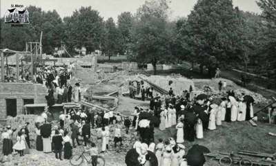 View of the laying of the cornerstone at Central school, 1914