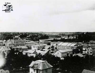 View of St. Marys as seen from a church steeple looking northwest