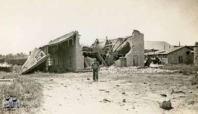 Building damaged by windstorm