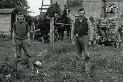 Detail of CI1069 - Farm Workers, Horses, Wagon, Cutter & Barn