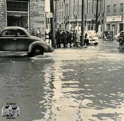 Corner of Queen and Water Streets during a flood in 1947