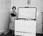 Unidentified Woman Standing Next to a Home Freezer