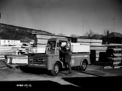 A special bodied IHC truck belonging to the Snetsinger Lumber Yard, Dundas, Ontario.