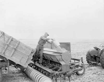 Loading a seed drill in Western Canada.