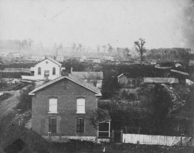 A view of houses in Elora, Ontario.