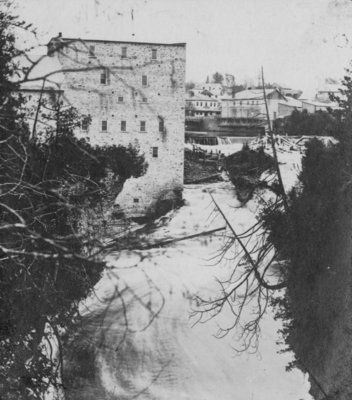 A view of the Grand River, showing the falls, the Tooth of Time, and the Mill.