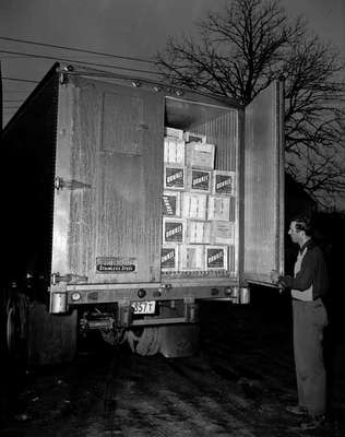 Unidentified Man Surveys Loaded Truck, Vineland, ON