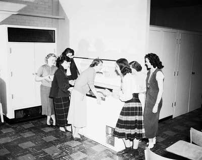 High School Girls Standing Around a Freezer, Burlington, ON