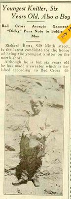 Dickey Betts, 939 Ninth St., youngest [Red Cross] knitter, age 6, also a boy