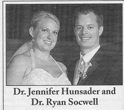 Wedding: Dr. Jennifer Hunsader and Dr. Ryan Socwell