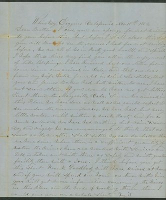 Letter from George Huntoon, Whiskey Diggins, California, to his brother, dated November 18, 1852.