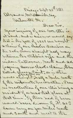 Letter written by E. M. Dennis, Chicago, Illinois, to Alexander McDaniel, Wilmette, Illinois, on September 28, 1881.