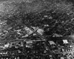 Aerial view downtown Wilmette, 1924 looking east. The X streets are the intersection of Central and Wilmette Aves.