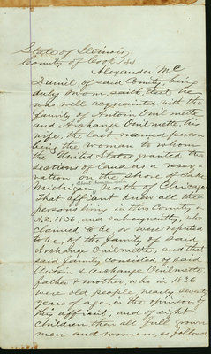 Affidavit by Alexander McDaniel, Wilmette, Illinois, July 5, 1871