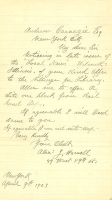 Letter from Alexander J. Howell to Andrew Carnegie, 9 April 1903