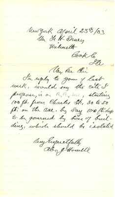 Letter from Alexander J. Howell to F. H. Drury, 23 April 1903