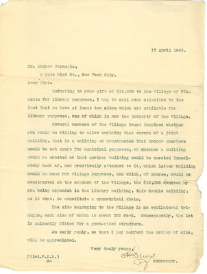 Letter from Francis H. Drury to Andrew Carnegie, 17 April 1903