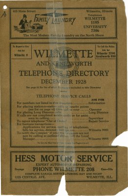 Telephone Directory for Wilmette and Kenilworth, December 1928