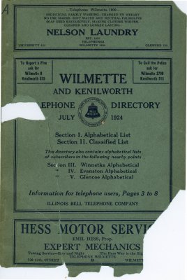 Telephone Directory for Wilmette and Kenilworth, July 1924