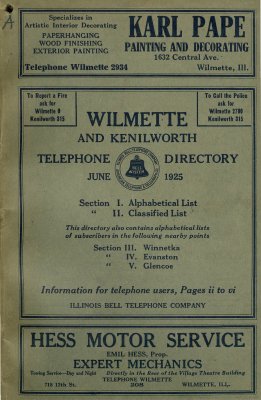 Wilmette and Kenilworth Telephone Directory, June 1925