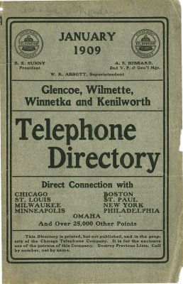 Telephone Directory for Glencoe, Wilmette, Winnetka and Kenilworth, January 1909