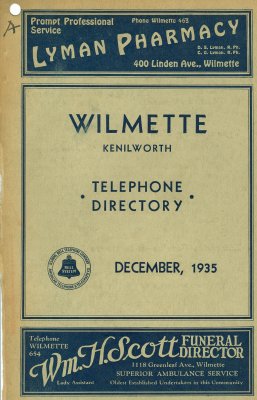 Telephone Directory for Wilmette and Kenilworth, December 1935