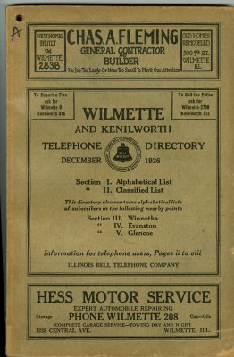 Telephone Directory for Wilmette and Kenilworth, December 1926