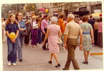 Street scene with people walking