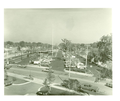 Aerial view of the Wilmette train depot and parking lot looking north