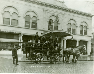 Wilmette firemen and horse-drawn wagon