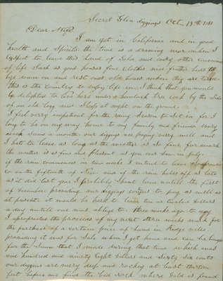 Letter from Alexander McDaniel to Emeline McDaniel October 19, 1851