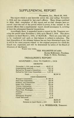 Annual Report The Wilmette Guard: Supplemental Report 1919