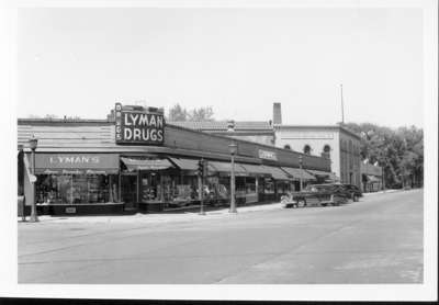 Lyman Drugs northwest corner of Wilmette and Central Avenues, Wilmette, Illinois, 1948.