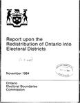 Report upon the redistribution of Ontario into electoral districts [1984]