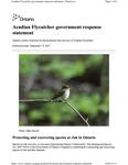 Acadian Flycatcher government response statement : Ontario's policy direction for the protection and recovery of Acadian Flycatcher [2017]