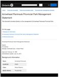 Arrowhead Peninsula Provincial Park Management Statement [2013]