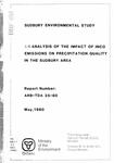 An analysis of the impact of INCO emissions on precipitation quality in the Sudbury area /by Walter H. Chan . . . [et al. ] [1980]