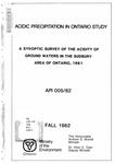 A synoptic survey of the acidity of ground waters in the Sudbury area of Ontario, 1981 /U. Sibul and L. Reynolds [1982]