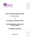 Centre for Addiction and Mental Health recommendations to the Legislative Assembly of Ontario, Standing Committee on Finance and Economic Affairs : pre-budget consultations [2004]