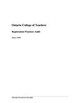 Ontario College of Teachers : registration practices audit [2009]