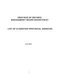 List of classified provincial agenciesProvince of Ontario, Management Board Secretariat [2004]